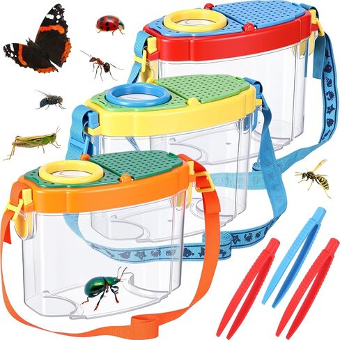 3 Pcs Bug Catchers for Kids Collection Viewer for Kids Critter Insect Cage Bug Tweezer Magnifying Insect Box Magnifier Container Butterfly Catcher Cage, Science Nature Exploration Tools in Saudi Arabia