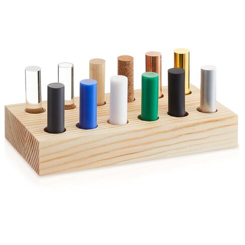 Yinkin 12 Pcs Cylindrical Bars Density ID Set, Hardwood, Softwood, Aluminum, Red Copper, Brass, Rubber, Pom, Nylon, PVC, Glass, Acrylic, PTFE with Block, for Density, Electrostatic Friction Experiment in Saudi Arabia