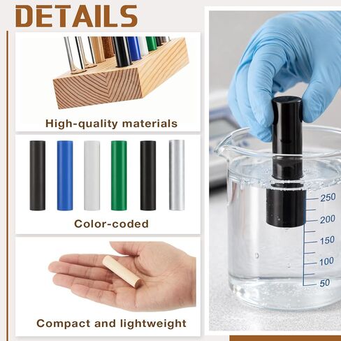 Yinkin 12 Pcs Cylindrical Bars Density ID Set, Hardwood, Softwood, Aluminum, Red Copper, Brass, Rubber, Pom, Nylon, PVC, Glass, Acrylic, PTFE with Block, for Density, Electrostatic Friction Experiment in Saudi Arabia