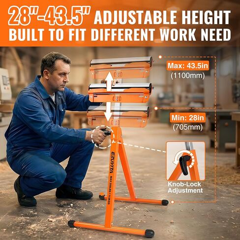 حاملان دواران قابلان للطي، سعة تحميل 250 رطلاً لكل حامل، ارتفاع قابل للتعديل 28-43.5 بوصة، دعم ثابت لمنشار الطاولة وأعمال النجارة in Kuwait