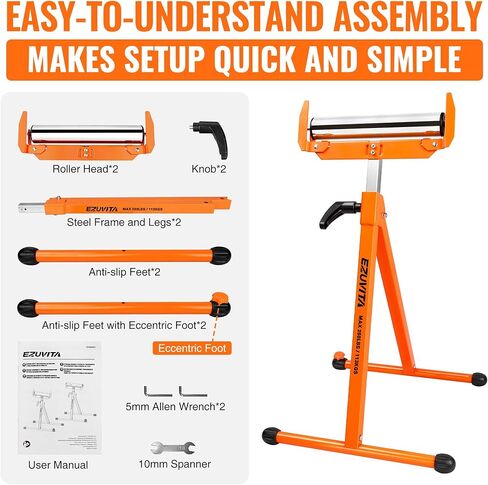 حاملان دواران قابلان للطي، سعة تحميل 250 رطلاً لكل حامل، ارتفاع قابل للتعديل 28-43.5 بوصة، دعم ثابت لمنشار الطاولة وأعمال النجارة in Kuwait
