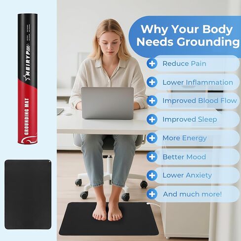 Professional Grounding Mat with Carbon Fiber Technology | 24"x16" Indoor Earthing Pad + 15ft Medical-Grade Cord | Cellular Energy Renewal & Inflammation Support in Kuwait