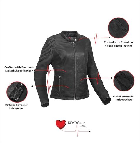 LVAD HeartMate Women’s Leather Jacket | LVAD Apparel for HeartMate 2 & 3 LVAD Patients with Controller Battery Pockets (Large) in Kuwait