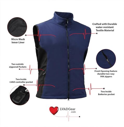 LVAD Men’s Textile Vest for HeartMate 2 & 3 – Durable Water-Resistant Medical Clothing with Controller Battery Pockets (Large) in Kuwait