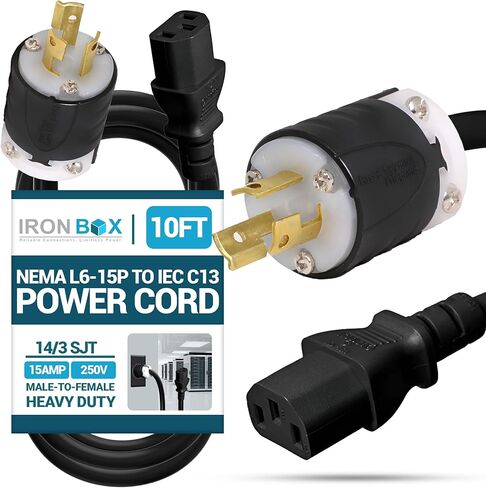 NEMA L6-15P to C13 Power Cord - 6 Foot, 15A/250V, 14/3 SJT - IBX-3667-06M in Kuwait