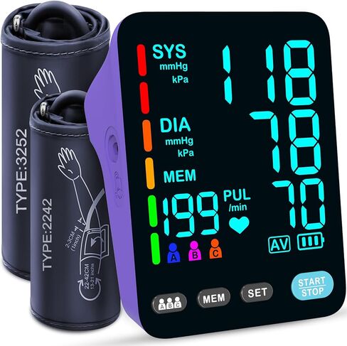 Blood Pressure Monitor, Automatic Upper Arm Blood Pressure Monitors for Home Use, 2 Blood Pressure Machine Cuff(9-17in & 13-21in) with Large LED Backlit Display, 3x199 Reading Memory Users White in Saudi Arabia
