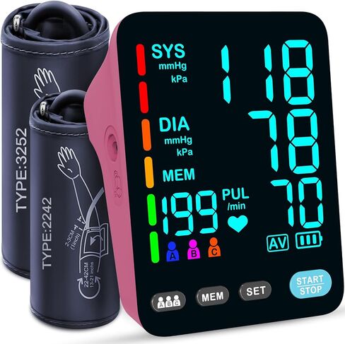Blood Pressure Monitor, Automatic Upper Arm Blood Pressure Monitors for Home Use, 2 Blood Pressure Machine Cuff(9-17in & 13-21in) with Large LED Backlit Display, 3x199 Reading Memory Users White in Saudi Arabia