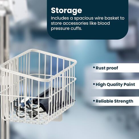 VivaDiagnostics Rolling Stand Vital Signs Monitor for WE 4400, (Monitor NOT Included), Blood Pressure Cuff Basket, Adjustable Pole, and Cord Organizer in Kuwait
