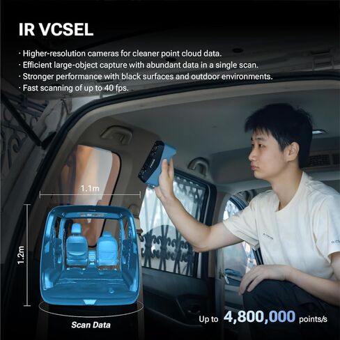 ماسح ضوئي لاسلكي ثلاثي الأبعاد من EINSTAR 2، و17 خطًا متوازيًا ليزر أزرق وضوء الأشعة تحت الحمراء VCSEL يدعم المسح الضوئي ثلاثي الأبعاد للأشياء الصغيرة إلى الكبيرة، ومسح ضوئي عالي السرعة يصل إلى 90 إطارًا في الثانية، ويدعم علامات 3 مم، 6 مم، 12 مم. in Kuwait