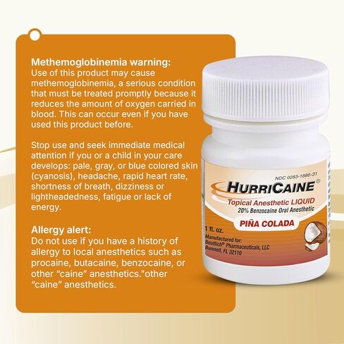 Hurricaine Topical Anesthetic Liquid - Oral Anesthetic with Fast-Acting 20% Benzocaine - Precision Liquid Formula for Targeted Oral Use - Dentist-Trusted, OTC Formula - Pina Colada Flavor in Saudi Arabia