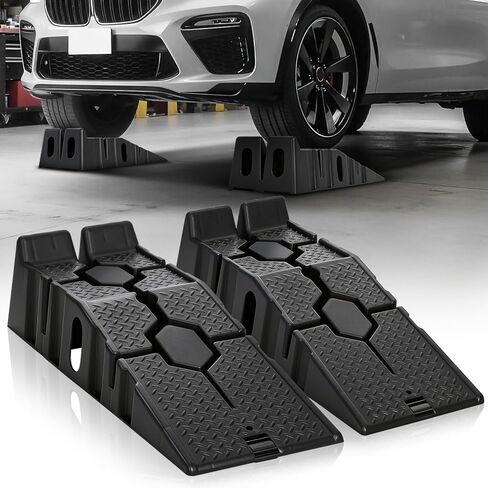 Auto Dynasty Car Ramps for Oil Changes and Lfit, 2Pcs Portable Car Service Ramps with Anti Slip Grooves for Home Garage Maintenance, 2.5 Ton (5000 lb) Load Capacity Vehicle Ramps for Auto Repair in Saudi Arabia