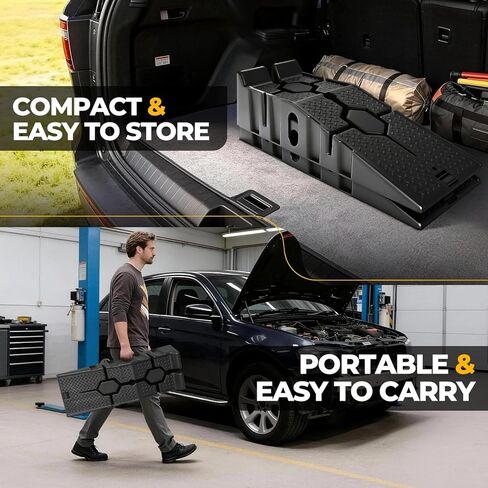 Auto Dynasty Car Ramps for Oil Changes and Lfit, 2Pcs Portable Car Service Ramps with Anti Slip Grooves for Home Garage Maintenance, 2.5 Ton (5000 lb) Load Capacity Vehicle Ramps for Auto Repair in Saudi Arabia