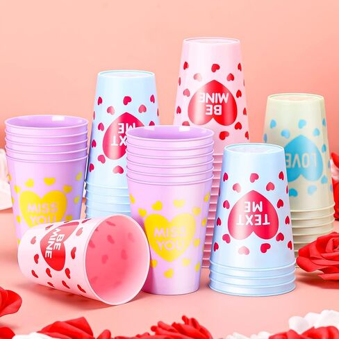 Zubebe 64 Pieces Valentine's Day Cups Plastic Heart Cup Valentine Heart Tumblers Red Hearts Valentine's Day Plastic Cups Valentine's Day Party Supplies for Holiday Party(Red Heart, 8oz) in Kuwait