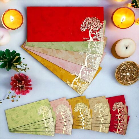 LoveNspire Pack of 10 Money Envelopes for Cash Assorted Colors Paper Shagun Lifafa Decorative Lucky Cash Holder Gift Card Currency Holder Tip Envelopes Wedding Diwali Gift in Kuwait
