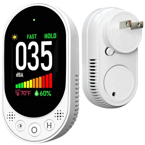 Decibel Meter Plug-in Wall, 30-130dB Sound Level Meter, Data Hold&Max/Min&Fast/Slow Response 3-in-1 Noise Detector(TEM&Humidity), A-Weighted Noise Measuring Device for Classroom Home Library in Kuwait