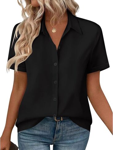 Zeagoo Womens Button Down Blouse Rolled Cuffed Short Sleeve Shirts Casual Work Blouse Summer Hawaiian Outfits in Saudi Arabia
