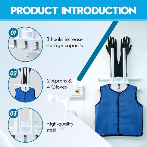 Upgraded X-Ray Apron Hanger & Glove Wall-Mounted, Rack with 3 Removable Hooks, Holds 2 Lead Apron Hanger & 4 Gloves, Adjustable Storage for X-Ray Radiation, Thyroid Shields, Lead Gown in Kuwait