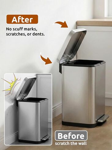 Transparent Wall Protector Behind Trash Can, 6-Pack Silicone Trash Can Bumpers for Lid & Body, Peel and Stick Scuff Guard to Protect Walls/Cabinets, 2 Sizes for Round & Square Cans in Kuwait