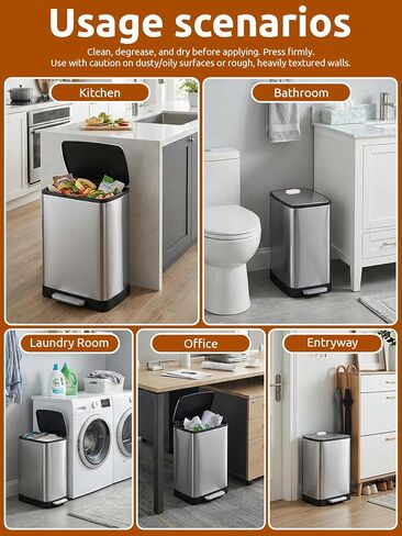 Transparent Wall Protector Behind Trash Can, 6-Pack Silicone Trash Can Bumpers for Lid & Body, Peel and Stick Scuff Guard to Protect Walls/Cabinets, 2 Sizes for Round & Square Cans in Kuwait