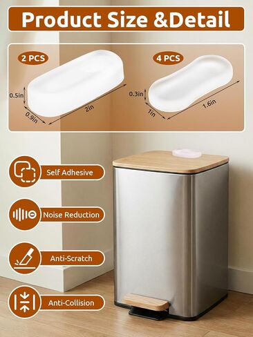 Transparent Wall Protector Behind Trash Can, 6-Pack Silicone Trash Can Bumpers for Lid & Body, Peel and Stick Scuff Guard to Protect Walls/Cabinets, 2 Sizes for Round & Square Cans in Kuwait