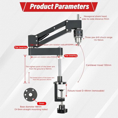 Tapping Machine Tapping Arm Router Accessories, Tapping Cantilever Bracket, Aluminum Alloy Tapping Bracket, Vertical Rocker, Universal Flexible Arm for Drilling and Threading in Kuwait
