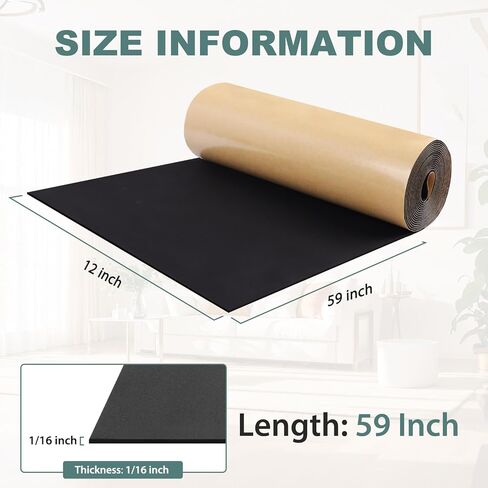 FONUNO Foam Padding Sheets with Adhesive Foam Insulation Neoprene Sheets Closed Cell Insulation Neoprene Rubber Roll for Gaskets Liner Crafts DIY Projects, Black, 12" Wide x 59" Long x 1/16" Thick in Kuwait