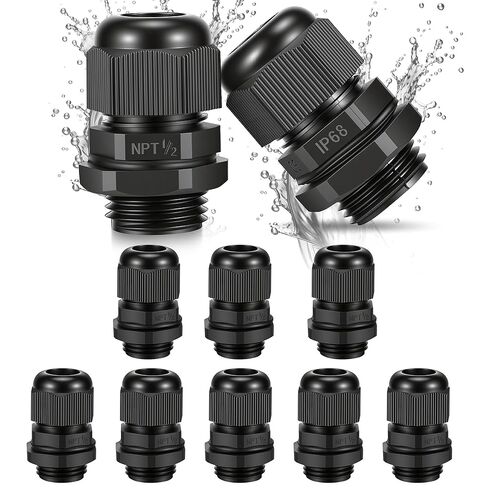 10PCS 1/2 inch NPT Cable Gland Waterproof, Industrial Grade IP68 Waterproof Cable Glands, Fits for 6-12mm Cable, Premium Nylon PA66 Strain Relief Wire Grommet Cord Grip for Junction Box in Saudi Arabia