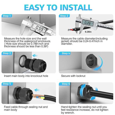 10PCS 1/2 inch NPT Cable Gland Waterproof, Industrial Grade IP68 Waterproof Cable Glands, Fits for 6-12mm Cable, Premium Nylon PA66 Strain Relief Wire Grommet Cord Grip for Junction Box in Saudi Arabia