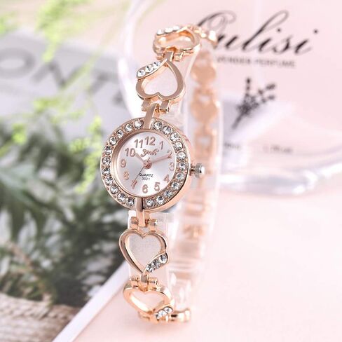 CdyBox Women Alloy Diamond Encrusted Watch Heart Shaped Band Dress Watches Quartz Wristwatches Female in Kuwait