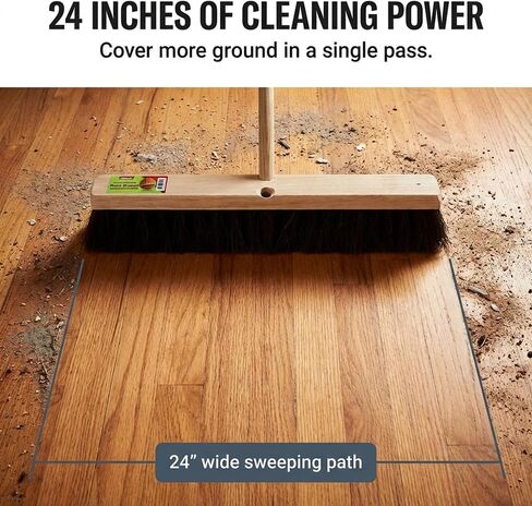 رأس مكنسة دفع من شعر الحصان النقي، 60.96 سم، كتلة خشبية شديدة التحمل مع فتحتين ملولبتين - تنظيف الغبار والحطام الناعم للاستخدام المنزلي أو الصناعي، شعيرات فاخرة فاخرة in Kuwait