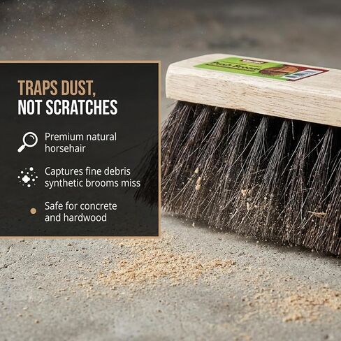 رأس مكنسة دفع من شعر الحصان النقي، 60.96 سم، كتلة خشبية شديدة التحمل مع فتحتين ملولبتين - تنظيف الغبار والحطام الناعم للاستخدام المنزلي أو الصناعي، شعيرات فاخرة فاخرة in Kuwait