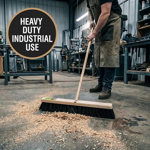 رأس مكنسة دفع من شعر الحصان النقي، 60.96 سم، كتلة خشبية شديدة التحمل مع فتحتين ملولبتين - تنظيف الغبار والحطام الناعم للاستخدام المنزلي أو الصناعي، شعيرات فاخرة فاخرة in Kuwait