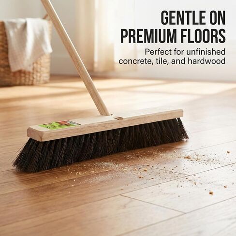 رأس مكنسة دفع من شعر الحصان النقي، 60.96 سم، كتلة خشبية شديدة التحمل مع فتحتين ملولبتين - تنظيف الغبار والحطام الناعم للاستخدام المنزلي أو الصناعي، شعيرات فاخرة فاخرة in Kuwait