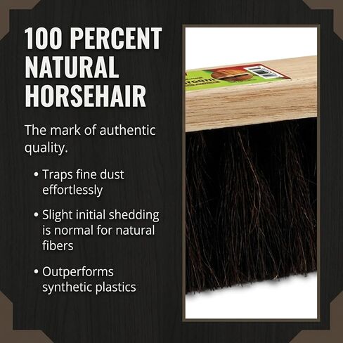 رأس مكنسة دفع من شعر الحصان النقي، 60.96 سم، كتلة خشبية شديدة التحمل مع فتحتين ملولبتين - تنظيف الغبار والحطام الناعم للاستخدام المنزلي أو الصناعي، شعيرات فاخرة فاخرة in Kuwait