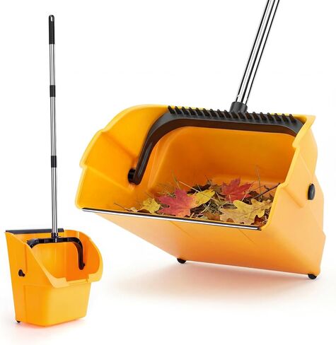 مجرفة تجارية كبيرة الحجم مع عجلات وأسنان مشط - مقلاة حطام متدحرجة شديدة التحمل - مقبض طويل للغاية وعاء غبار منتصب كبير جدًا للمستودعات الصناعية والجراج والمطاعم والرصيف في الهواء الطلق - أسود in Kuwait