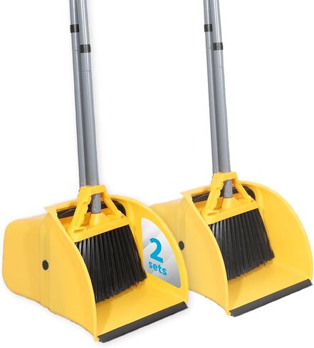 مجموعة المكنسة التجارية والمجارف، مجرفة حطام الردهة الكبيرة (14 بوصة × 14 بوصة)، مكنسة شديدة التحمل (عرض 14 بوصة)، للتنظيف الداخلي والخارجي، مجموعتان، أصفر in Kuwait