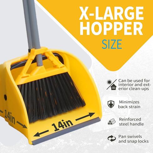 مجموعة المكنسة التجارية والمجارف، مجرفة حطام الردهة الكبيرة (14 بوصة × 14 بوصة)، مكنسة شديدة التحمل (عرض 14 بوصة)، للتنظيف الداخلي والخارجي، مجموعتان، أصفر in Kuwait