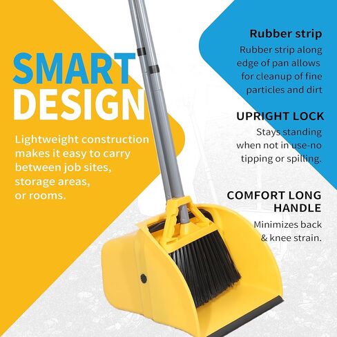 مجموعة المكنسة التجارية والمجارف، مجرفة حطام الردهة الكبيرة (14 بوصة × 14 بوصة)، مكنسة شديدة التحمل (عرض 14 بوصة)، للتنظيف الداخلي والخارجي، مجموعتان، أصفر in Kuwait