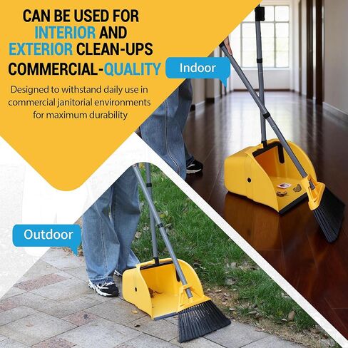 مجموعة المكنسة التجارية والمجارف، مجرفة حطام الردهة الكبيرة (14 بوصة × 14 بوصة)، مكنسة شديدة التحمل (عرض 14 بوصة)، للتنظيف الداخلي والخارجي، مجموعتان، أصفر in Kuwait