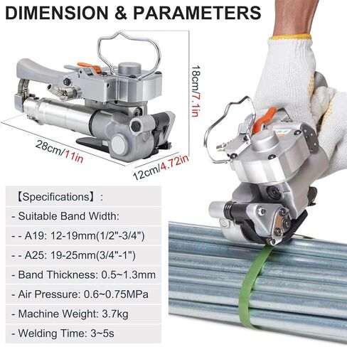 Portable Handheld Pneumatic Strapping Tool for PP & PET Banding - 12-25mm (1/2"-1") - Efficient Pallet Strapping Machine A25 for Packaging and Shipping in Saudi Arabia