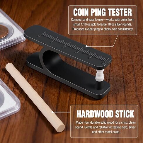 Portable Coin Ping Tester for Authenticity Check – Clear Sound & Size Comparison Tool, Easy to Use, Black in Kuwait
