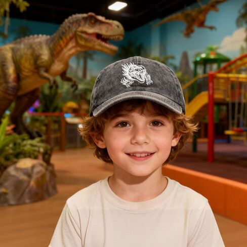 Waldeal Cute Boys' Dinosaur Hat, Adjustable Embroidered Washed Dad Hat Kids Ballcap in Kuwait