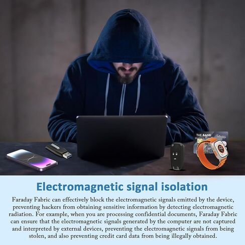 Faraday Fabric 43" x 43"+ 79"L Tape, Military Grade Faraday Cloth for Shielding RFID, EMP, EMF, EMI, 5G, WiFi, Bluetooth, GPS, Signal Leakage Prevention in Kuwait