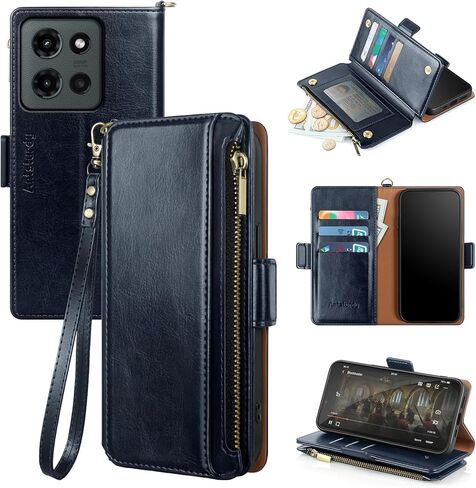 Antsturdy Compatible with Motorola Moto G 5G 2025 Wallet Case with Card Holder,Women Men PU Leather Flip RFID Blocking Stand Wrist Strap Zipper Credit Card Slots Shockproof Phone Cover,Wine Red in Saudi Arabia