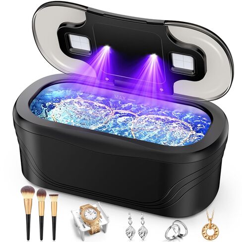 Ultrasonic Cleaner, 48KHz Jewelry Cleaner 400ML, Ultrasonic Retainer Cleaner for Eyeglasses Rings Watch Band Necklace Earing, Multi Deep Cleaning Modes, Black in Kuwait