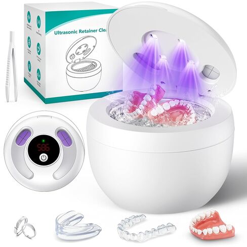 Upgraded Ultrasonic Retainer Cleaner Machine, 45kHz Ultrasonic Dentures Cleaner for Night Guards, Braces, Aligner, Toothbrush, Jewelry and More, 200ML Capacity, Black1 in Kuwait