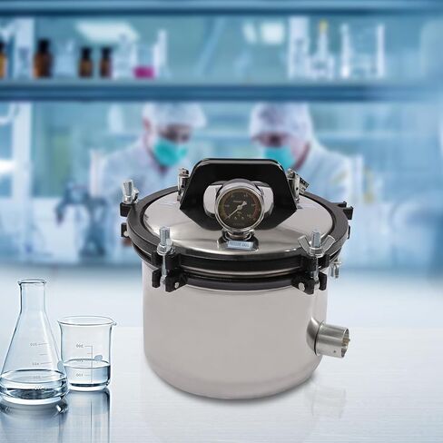 8L Portable Steam Autoclave Sterilizer, 110V High-Temperature 264.2°F Machine with Pot Lid & Wing Wrench, Stainless Steel Pressure Steam Cleaner for Home & Laboratory Use in Kuwait