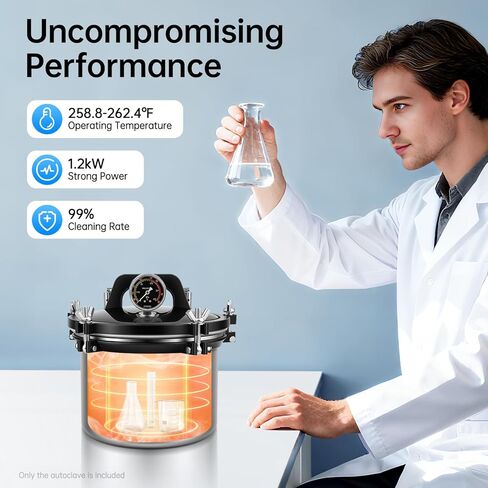 8L Portable Steam Autoclave Sterilizer, 110V High-Temperature 264.2°F Machine with Pot Lid & Wing Wrench, Stainless Steel Pressure Steam Cleaner for Home & Laboratory Use in Kuwait