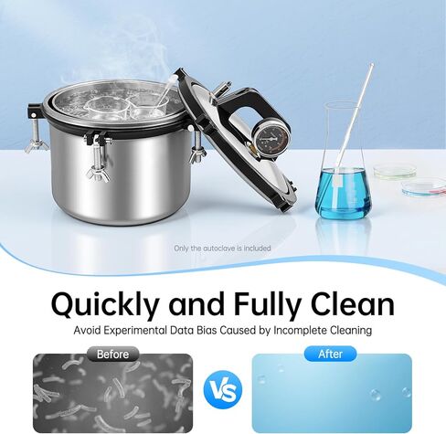 8L Portable Steam Autoclave Sterilizer, 110V High-Temperature 264.2°F Machine with Pot Lid & Wing Wrench, Stainless Steel Pressure Steam Cleaner for Home & Laboratory Use in Kuwait