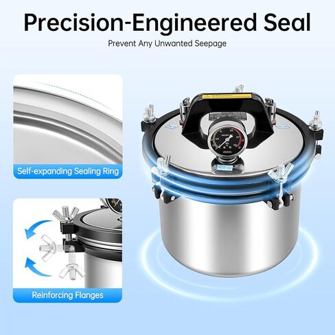 8L Portable Steam Autoclave Sterilizer, 110V High-Temperature 264.2°F Machine with Pot Lid & Wing Wrench, Stainless Steel Pressure Steam Cleaner for Home & Laboratory Use in Kuwait